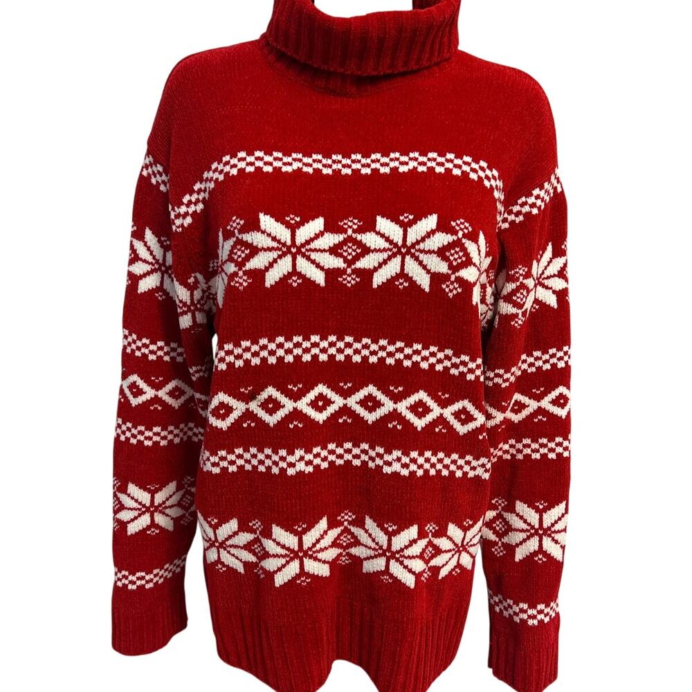 Erika & Co sz S Vintage Red and White Fair Isle Snowflake turtleneck sweater